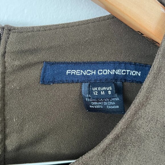 French Connection Vegan Brown Suede Crewneck Short Sleeve Dress Size 8 - Picture 5 of 9